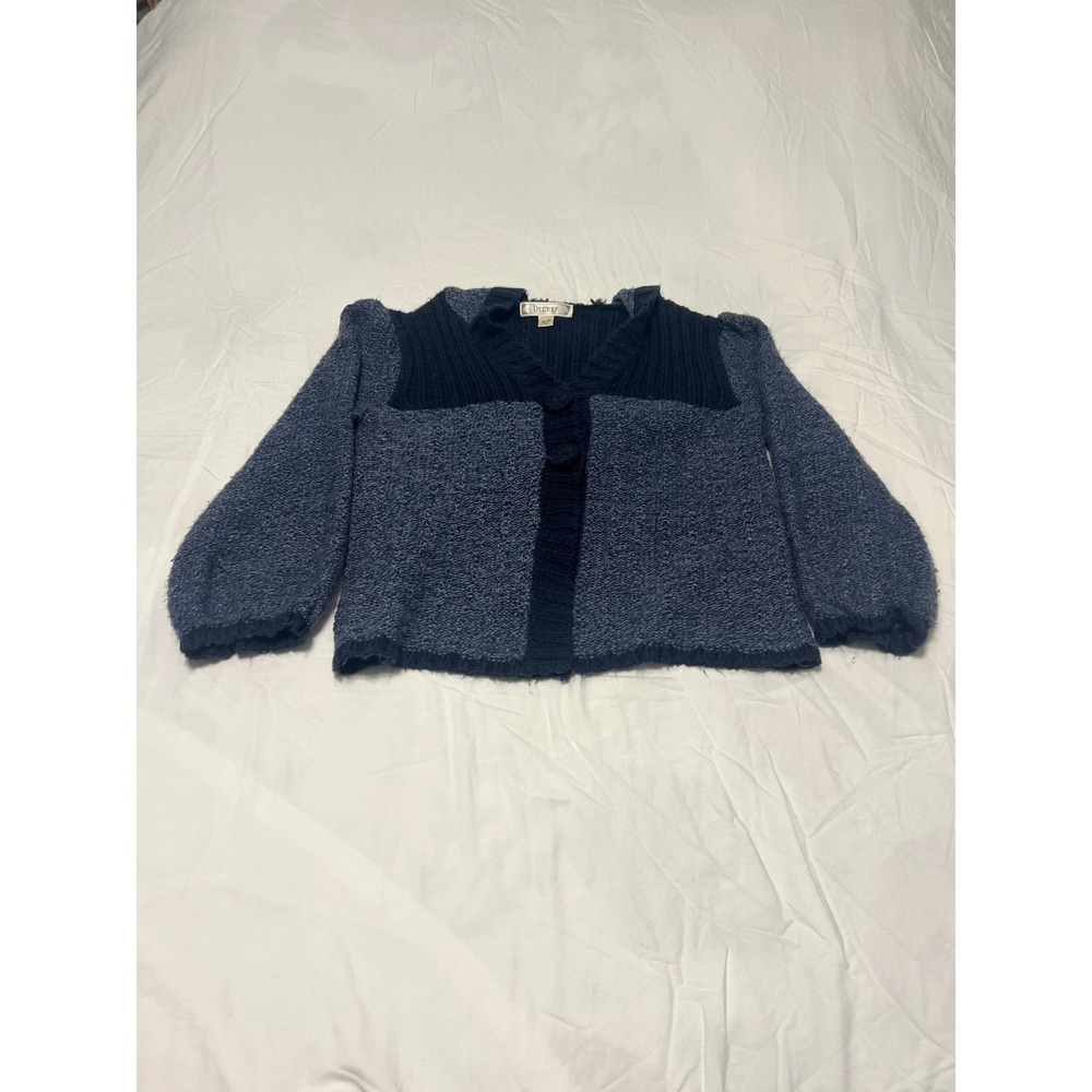 Decree Womens XL Blue Mixed Knit Hooded Cardigan Sweater Button Front Y2K Style
